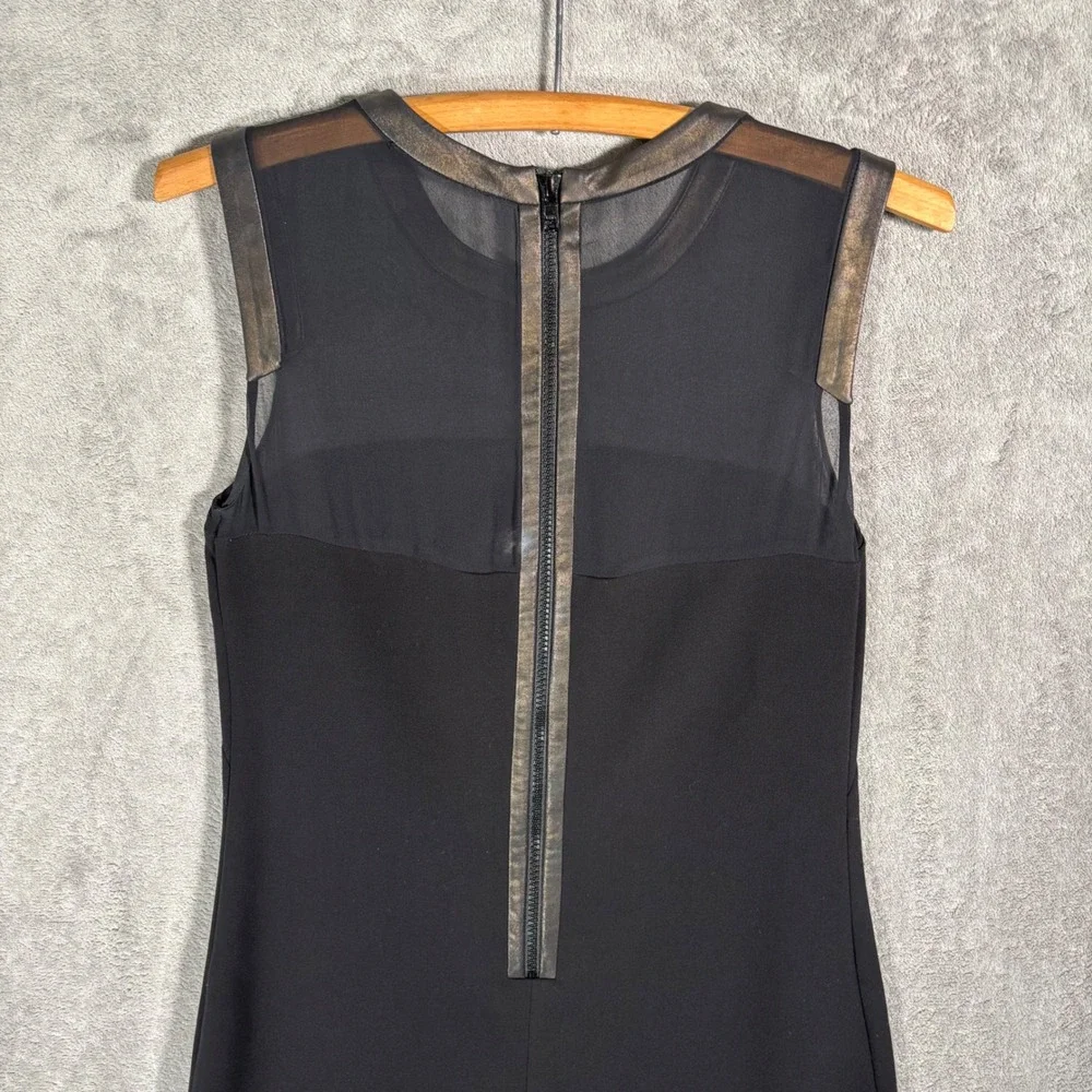 Sandro Paris‎ Black Mesh Yoke Flounce Hem Mini Dress Size S Metallic Bronze Trim